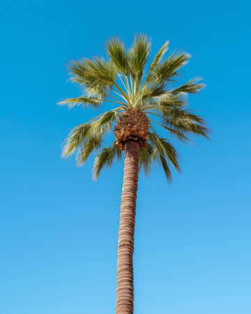 Palm tree on blue sky background. Copy space for text.の素材