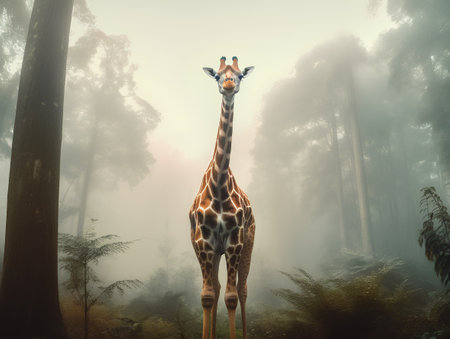 Giraffe in the forest. 3D render. Illustration.の素材