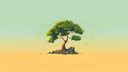 Tree in the desert. Vector illustration of a stylized tree.の素材