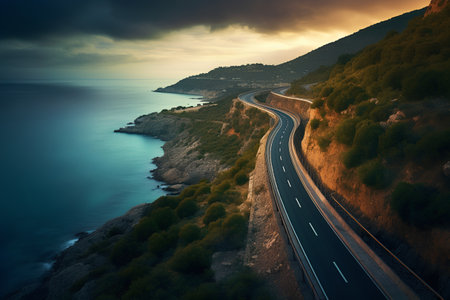 Road on the coast of the Adriatic Sea in Montenegroの素材
