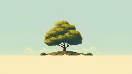 Tree in the desert. Vector illustration of a tree in a desert.の素材