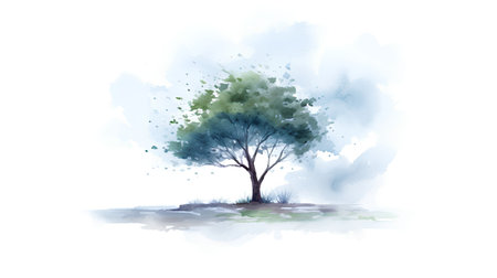 Watercolor illustration of a tree on a white background. Vector image.の素材