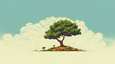 Tree in the clouds. Retro style. Vector illustration. Eps 10の素材
