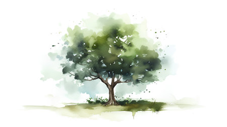 Watercolor tree on watercolor background. Hand drawn vector illustration.の素材