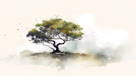 Abstract tree in watercolor style. Digital art painting. Nature background.の素材