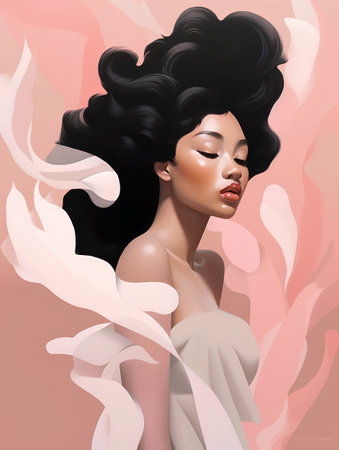 Beautiful girl with afro hairstyle. Vector fashion illustration.の素材