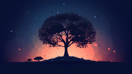 Beautiful silhouette of a tree at night. Vector illustration for your designの素材