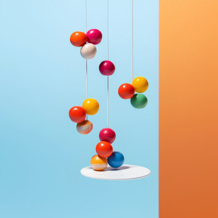 Colorful easter eggs on blue and orange background. 3d renderの素材