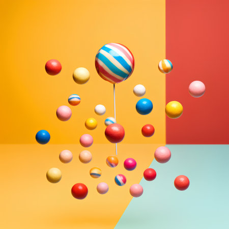 Colorful candies flying through the air. 3d rendering.の素材