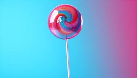 Colorful lollipop on a blue background. 3d renderingの素材