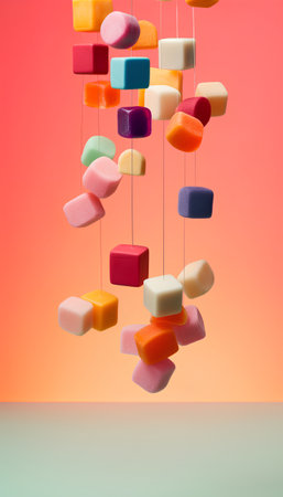 Colorful candies levitate in the air. 3d renderingの素材
