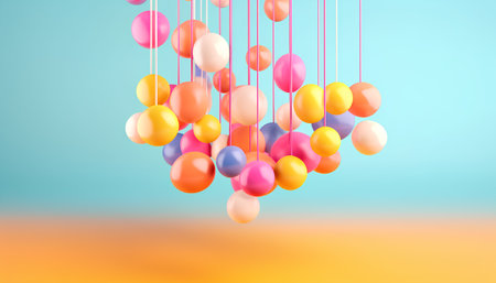 Colorful Easter eggs hanging on strings. 3d render illustration.の素材