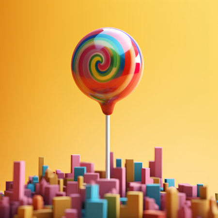 3d render of lollipop in the shape of a cityの素材