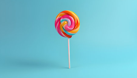 Colorful lollipop isolated on blue background. 3d renderの素材