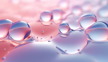 abstract background of water drops in pink and blue colors with reflectionの素材