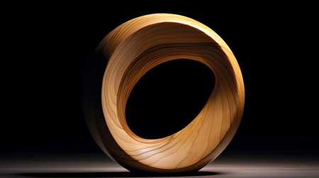 Wooden letter O on black background. 3D rendered font.の素材