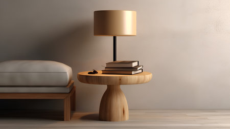 Interior of modern living room with sofa, coffee table, books and lamp. 3d renderの素材