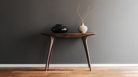 Interior of modern living room with wooden stool and vase. 3d renderの素材