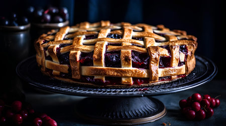 Homemade cherry pie on a dark background. Selective focus.の素材