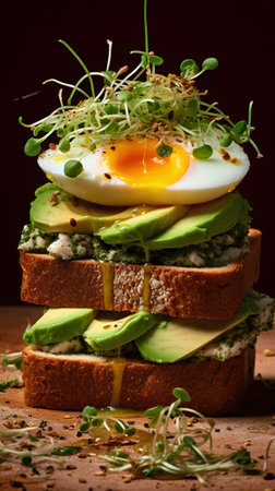 Avocado sandwich with avocado, egg, sprouts and microgreensの素材