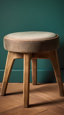 Wooden stool in green room, 3d render. Interior designの素材