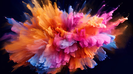 abstract explosion of colored paint on a black background. close-upの素材
