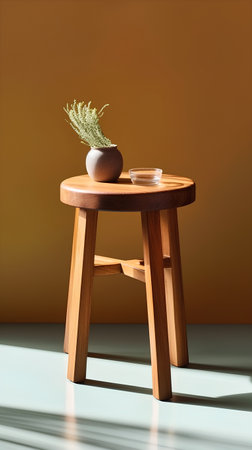 Vase on a wooden stool in the interior. 3D renderingの素材