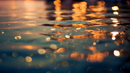abstract background with bokeh defocused lights and water surfaceの素材