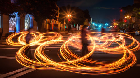 Light trails on the streets of the city at night. Long exposureの素材