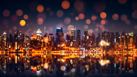 New York City skyline with bokeh lights. Abstract background.の素材