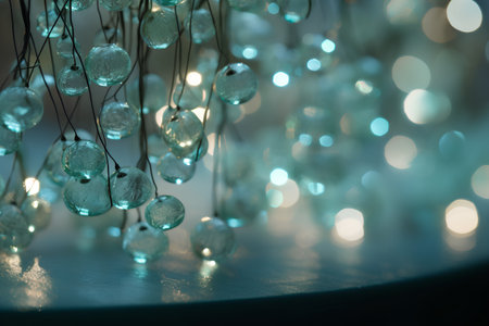 Blue Christmas garland with bokeh effect. Christmas background.の素材