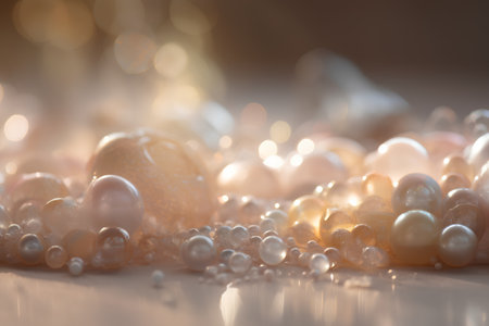 Easter eggs and beads on a light background. Toned.の素材