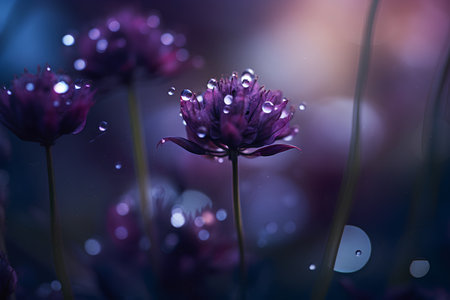 Purple clover flower with dew drops on bokeh backgroundの素材