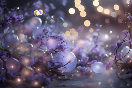 Easter eggs with spring flowers and lights bokeh background.の素材