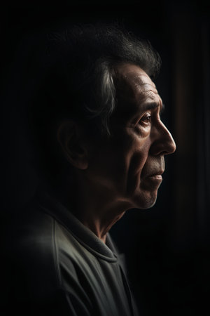 Portrait of an elderly man in a dark room. Toned.の素材