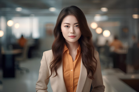 Portrait of a beautiful asian businesswoman standing in office.の素材