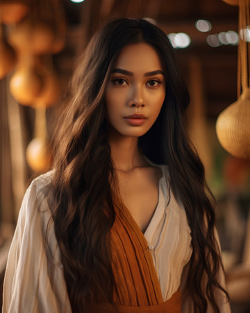 fashion outdoor photo of beautiful sensual woman with dark hair in elegant clothesの素材