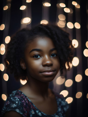 Portrait of a beautiful young african american woman with curly hairの素材