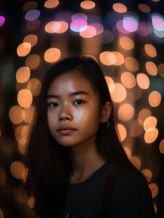 Portrait of a beautiful asian girl on bokeh backgroundの素材