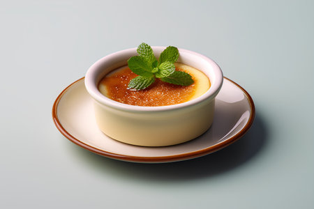 Creme brulee with caramelized sugar and mint, 3d renderingの素材