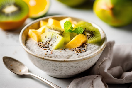 Chia seed pudding with mango, kiwi and chia seedsの素材