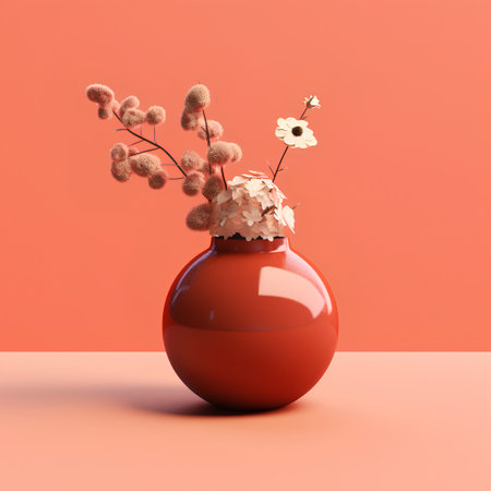 Vase with hydrangea flowers on orange background. 3d renderの素材