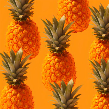 Seamless pattern with ripe pineapple on orange background. Summer concept.の素材