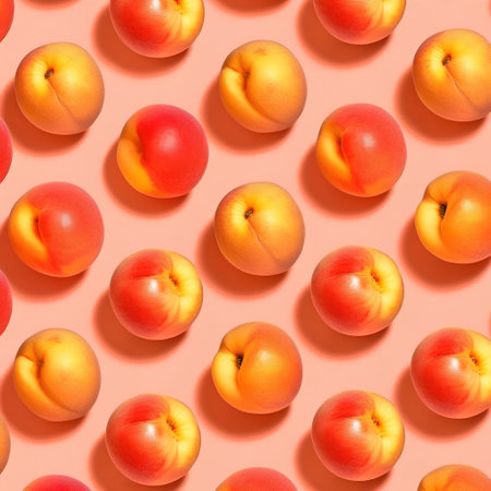 Seamless pattern with apricots on a pink background.の素材