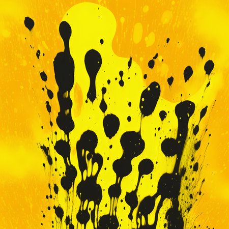 abstract grunge background with paint splashes in yellow and black colorsの素材