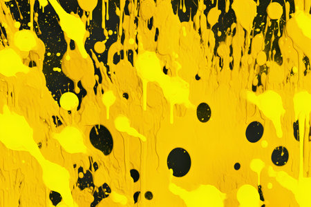 Abstract yellow and black paint splashes on black background. Creative grunge designの素材