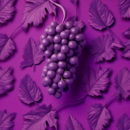 grapes with leaves on a purple background. 3d illustrationの素材