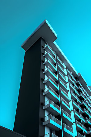 Abstract modern architecture, apartment buildings on a blue background. 3d renderの素材