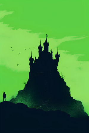 Silhouette of a fairy tale castle on a green background. Vector illustrationの素材