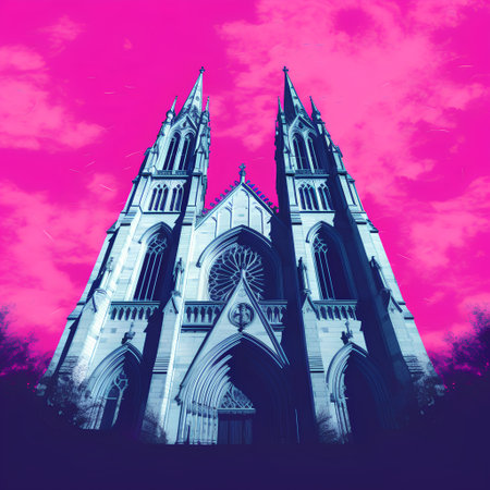 St. Patrick's Cathedral in Edinburgh, Scotland. Illustration in retro style.の素材